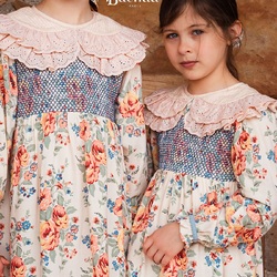Our MON ANGE dress. 
Featuring a double Peter Pan collar adorned with delicate broderie anglaise, Smocking and golden piping on the front yoke, and our signature hand-printed AMOR floral block print 🌸
Made from 100% ECOVERO® Viscose and fully lined with an organic cotton voile 🌿

📷 @manuelafranjouphoto 

#kidsfashion #blockprint #organic #sustainable #bachaa #paris